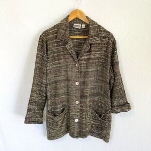 CHICO'S DESIGN Size 1 US Medium 100% Silk Tweed Oversized Blazer Jacket Vintage
